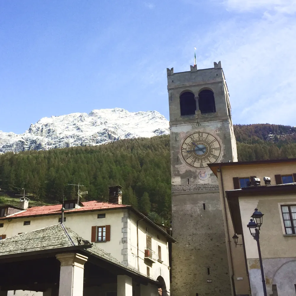 Bormio tower, a medieval landmark in the Italian Alps and Dolomites