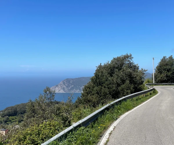Scenic road above the Cinque Terre coastline, perfect for cycling