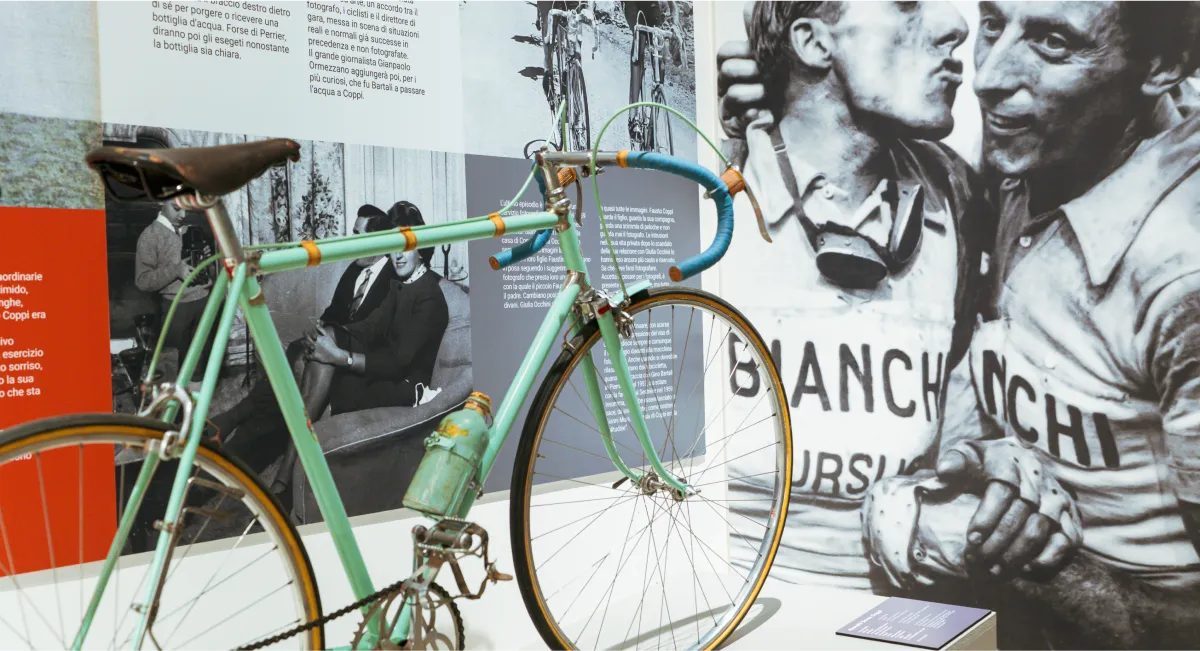 Historic bicycles and memorabilia inside the Ghisallo Cycling Museum in Italy