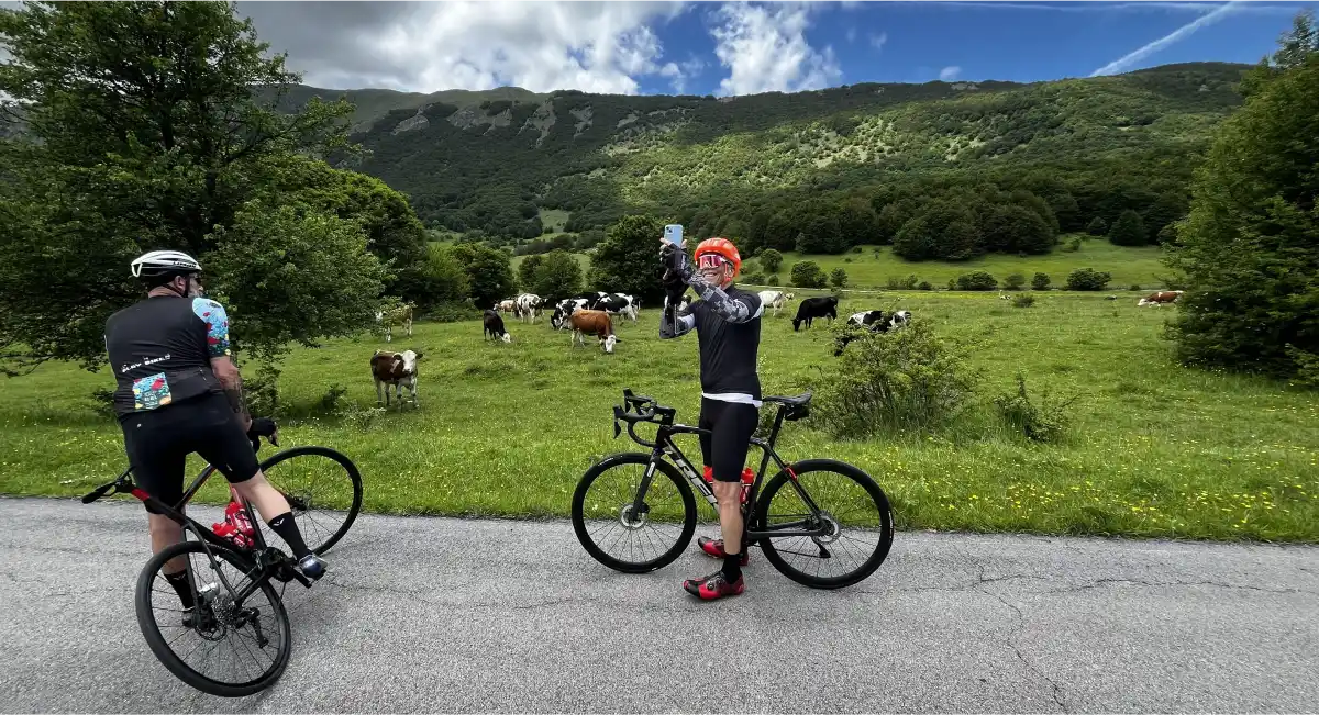 Cyclist riding through Majella National Park in Abruzzo