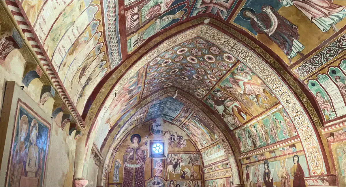 Medieval frescoes inside Oratorio San Pellegrino in Abruzzo