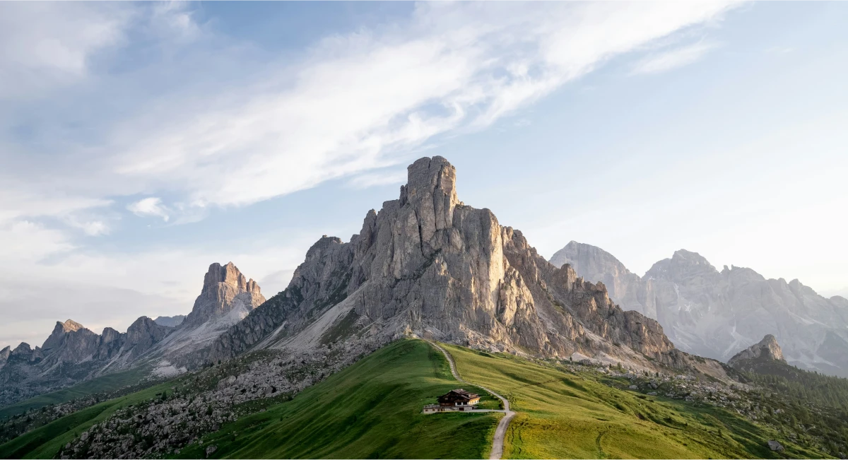 View of Passo Giau in the Dolomites, a classic cycling climb in Italy