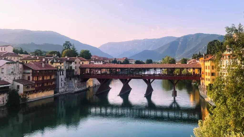 View of the historic Ponte degli Alpini in Bassano del Grappa, a highlight of our Veneto bike tours