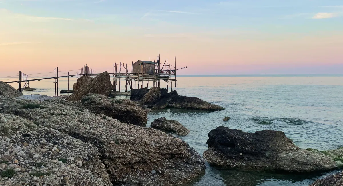 raditional trabocco fishing hut on the Adriatic coast in Abruzzo