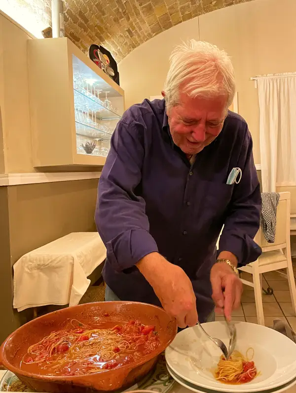 Traditional brodetto seafood being served in a local Abruzzo restaurant