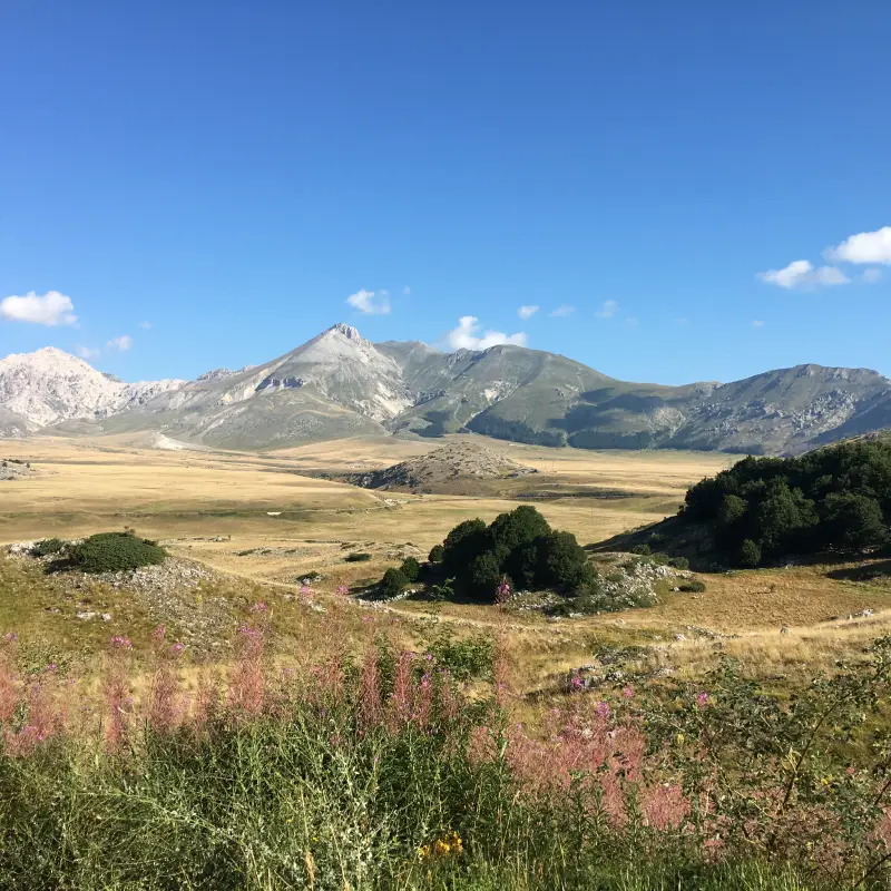 Breathtaking mountain landscape of Campo Imperatore, the high plateau of Abruzzo, during the E-Bike Tour