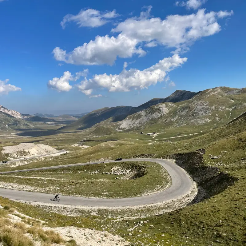 Winding mountain road leading to Campo Imperatore in the Gran Sasso National Park, Abruzzo