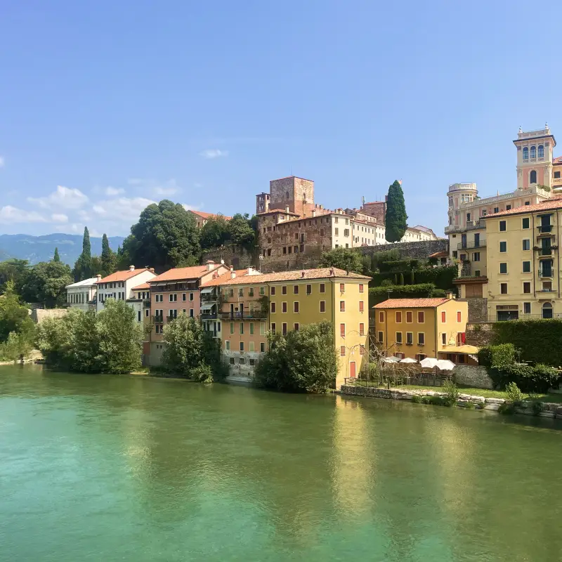 Colorful houses along the Brenta River in Bassano del Grappa
