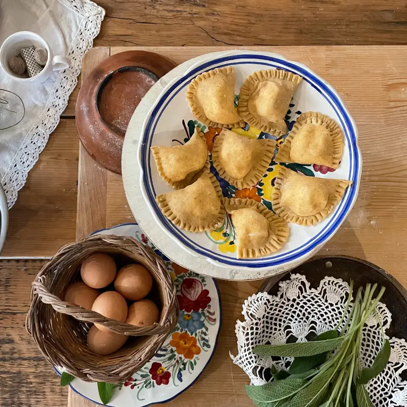 Homemade ravioli prepared during the cooking experience in Abruzzo, part of the Hike and Cook day