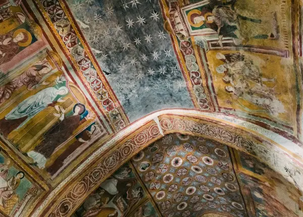 Frescoed ceiling of the Oratorio di San Pellegrino in Bominaco, known as the Sistine Chapel of Abruzzo