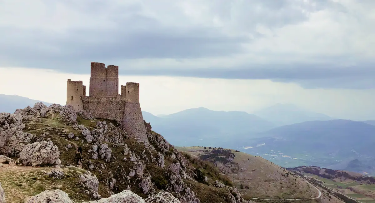 The medieval castle of Rocca Calascio overlooking the mountains of Abruzzo