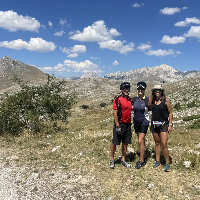 Giulia from the Vago Cycling team sharing smiles with guests at the end of the Abruzzo E-Bike Tour