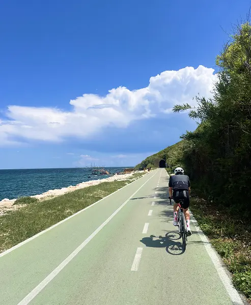 Guest riding along the Trabocchi Coast bike path in Abruzzo